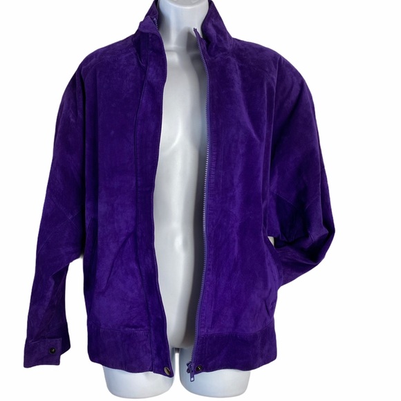 VINTAGE Genuine Purple Suede Bomber Jacket Size M